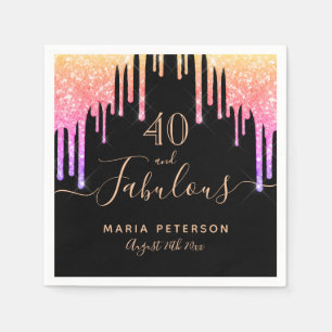 40 fabulous birthday black pink glitter napkin