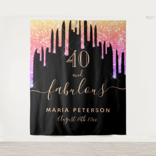 40 fabulous birthday black pink gold drips tapestry