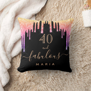 40 fabulous birthday black pink gold glitter drips cushion