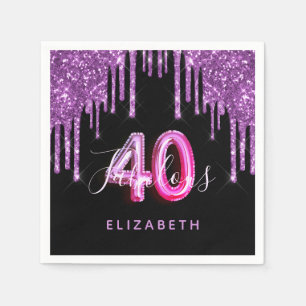 40 Fabulous birthday black purple glitter sparkle Napkin