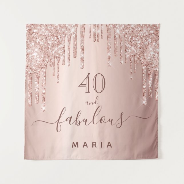 40 fabulous birthday glitter rose gold sparkle tapestry (Front)