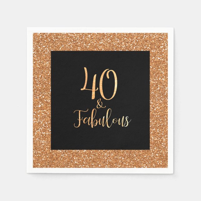 40 & Fabulous Birthday Gold Glitter Black Napkin (Front)