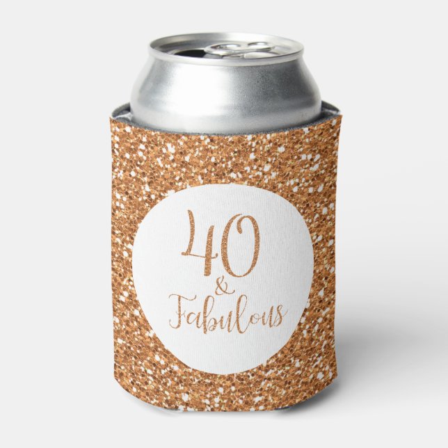 40 & Fabulous Birthday Gold Glitter Can Cooler (Can Front)