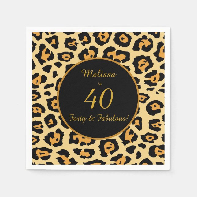 40 & Fabulous Birthday Leopard Print Cocktail Napkin (Front)