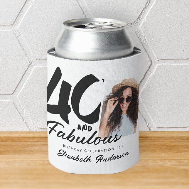 40 & Fabulous Birthday Modern Simple Custom Photo Can Cooler (Creator Uploaded)