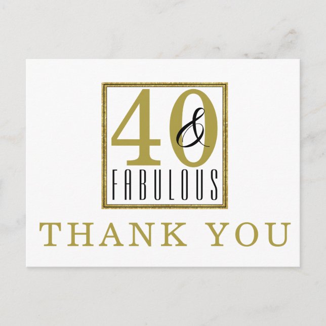 40 & Fabulous Birthday Party Thank You Postcard (Front)