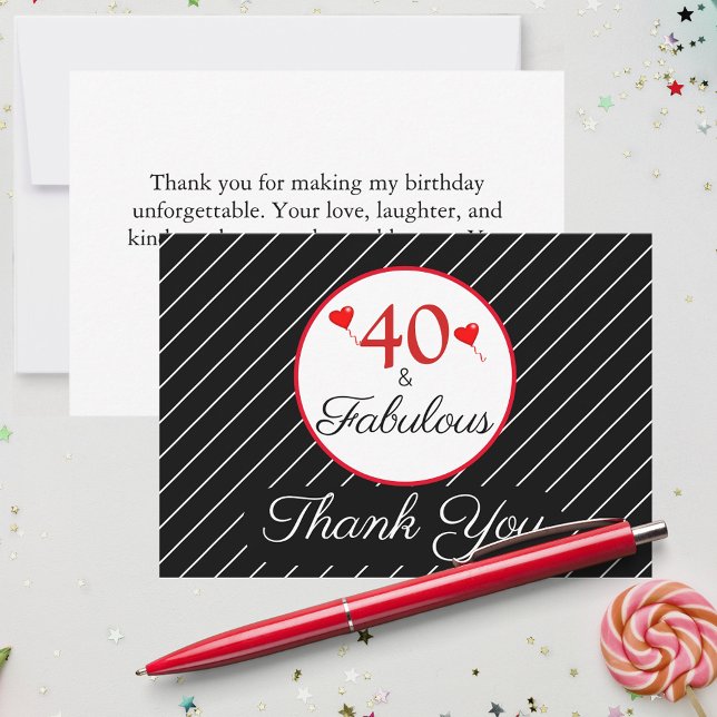 40 & Fabulous Birthday Photo Black Thank You Card (40 & Fabulous Birthday Photo Black Thank You Card)