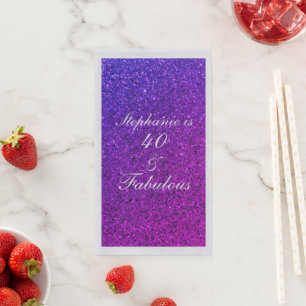 40 & Fabulous Birthday Pink Purple Glitter Silver Napkin