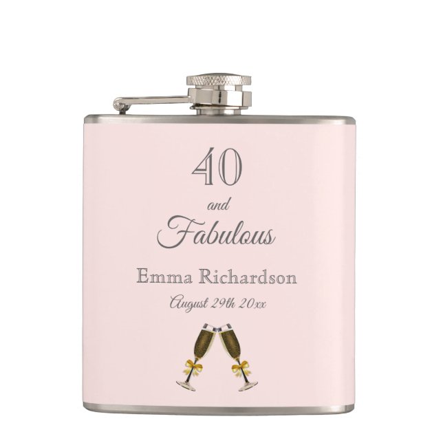 40 fabulous birthday rose gold blush pink monogram hip flask (Front)