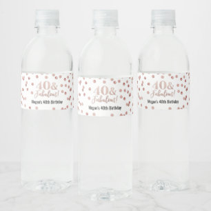 40 & Fabulous Birthday Rose Gold Confetti Water Bottle Label