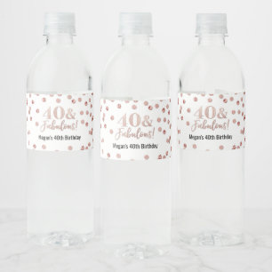 40 & Fabulous Birthday Rose Gold Confetti Water Bottle Label
