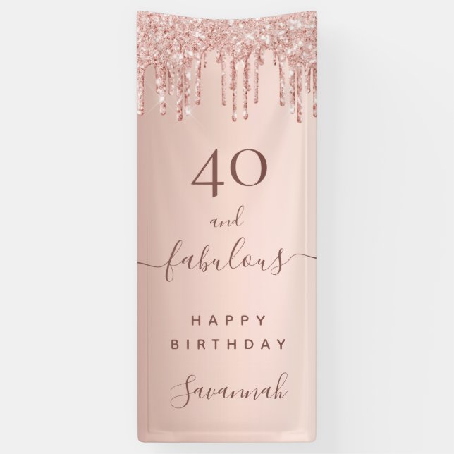 40 Fabulous birthday rose gold pink Banner (Vertical)