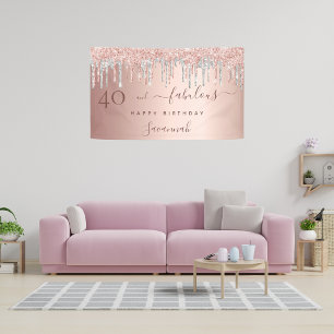 40 Fabulous birthday rose gold silver drips Banner