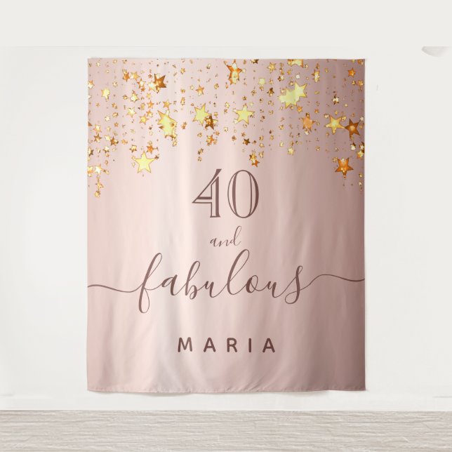 40 fabulous birthday rose gold stars elegant glam tapestry (Front)
