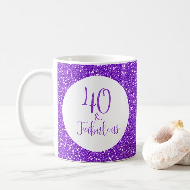 40 & Fabulous Birthday Sparkly Purple Glitter Coffee Mug (With Donut)