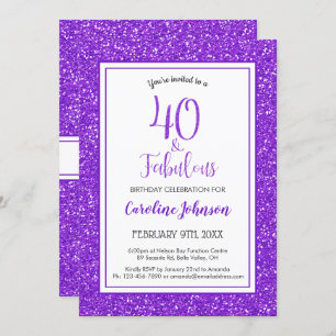 40 & Fabulous Birthday Sparkly Purple Glitter Invitation