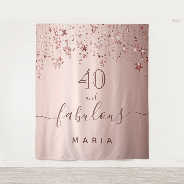 40 fabulous birthday stars rose gold sparkle glam tapestry (Front)