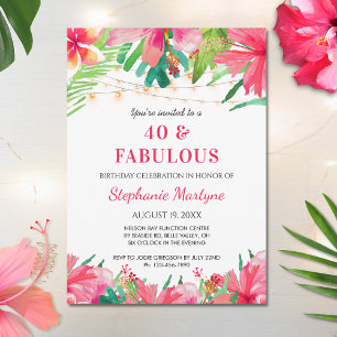40 & Fabulous Birthday Tropical Lights Hawaiian Invitation