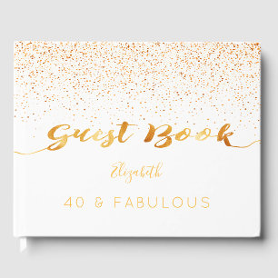 40 Fabulous birthday white gold monogram Guest Book