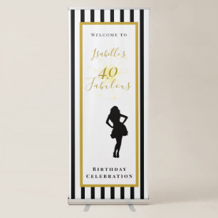 40 & Fabulous Black and Gold Birthday Retractable Banner