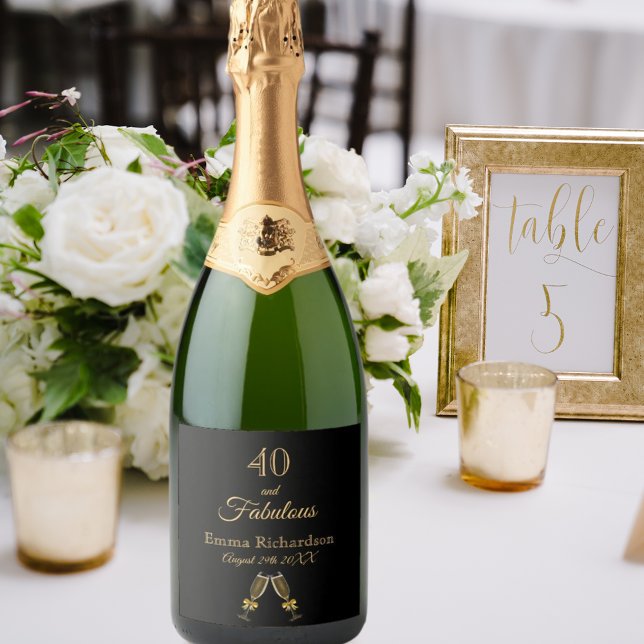 40 fabulous black gold gold fun name sparkling wine label (Creator Uploaded)