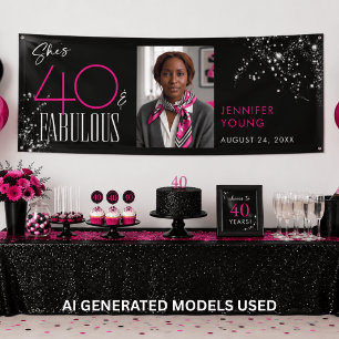 40 Fabulous Black Pink Glam Sparkle Birthday Photo Banner