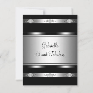 40 & Fabulous Black Silver Trim Birthday Party Invitation