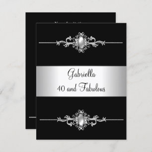 40 & Fabulous Black Silver Trim Birthday Party Invitation