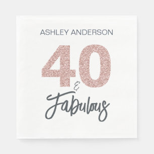 40 Fabulous Blush Pink Glitter 40th Birthday Party Napkin