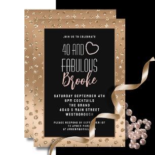 40 Fabulous Blush Pink Gold Sparkle Birthday  Invitation