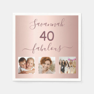 40 fabulous blush rose gold photo birthday party napkin