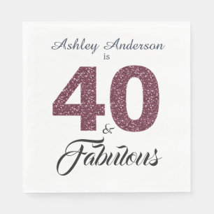 40 Fabulous Burgundy Glitter 40th Birthday Party Napkin