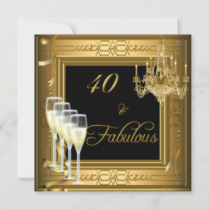 40 &Fabulous Celebration Gold Black Birthday 2 Invitation