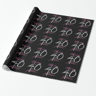 40 & Fabulous Custom Name Pink on Black Wrapping Paper
