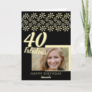 40 & Fabulous Daisy Flower Watercolor Black Photo Card