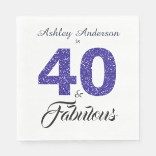 40 Fabulous Dark Blue Glitter 40th Birthday Party Napkin