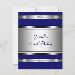 40 & Fabulous Dark Blue Silver Trim Birthday Party Invitation