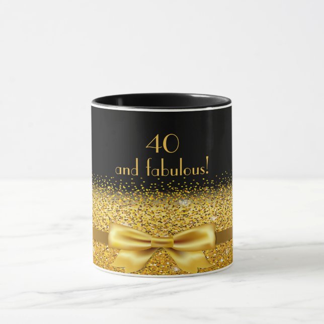 40 fabulous elegant golden bow on black mug (Center)