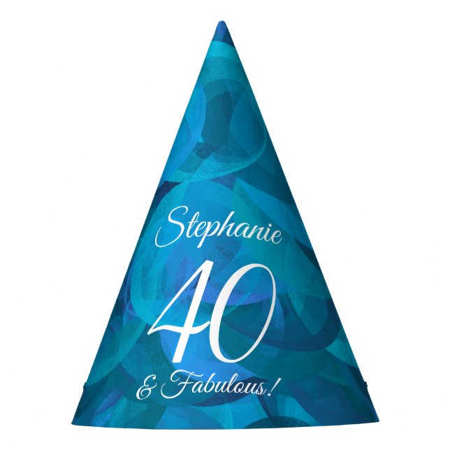 40 & Fabulous Elegant Ocean Blue Birthday Party Hat (Front)