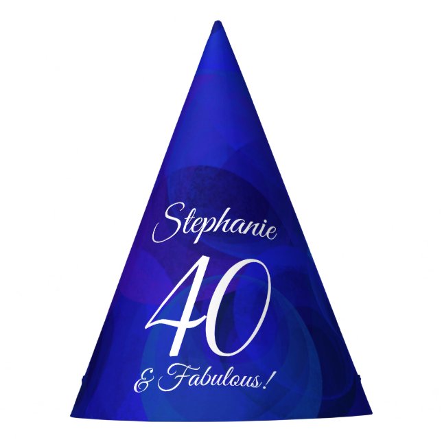 40 & Fabulous Elegant Royal Blue Birthday Party Hat (Front)