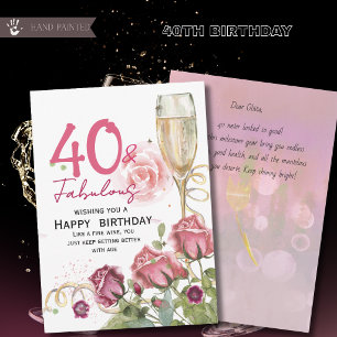 40 & Fabulous Floral Birthday Champagne Card