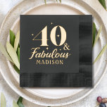 40 & Fabulous Fortieth Birthday Personalised Name Foil Napkins<br><div class="desc">40 & Fabulous Fortieth Birthday Personalised Name Real Foil Stamped Paper Napkins features the text "40 & Fabulous" in modern calligraphy script typography accented with stars and personalised with your name below. Perfect for fortieth birthday parties. Created by Evco Studio www.zazzle.com/store/evcostudio</div>