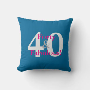 40 & Fabulous! Fun Custom Birthday Blue & Hot Pink Cushion