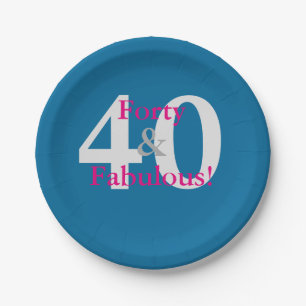 40 & Fabulous! Fun Custom Birthday Blue & Hot Pink Paper Plate