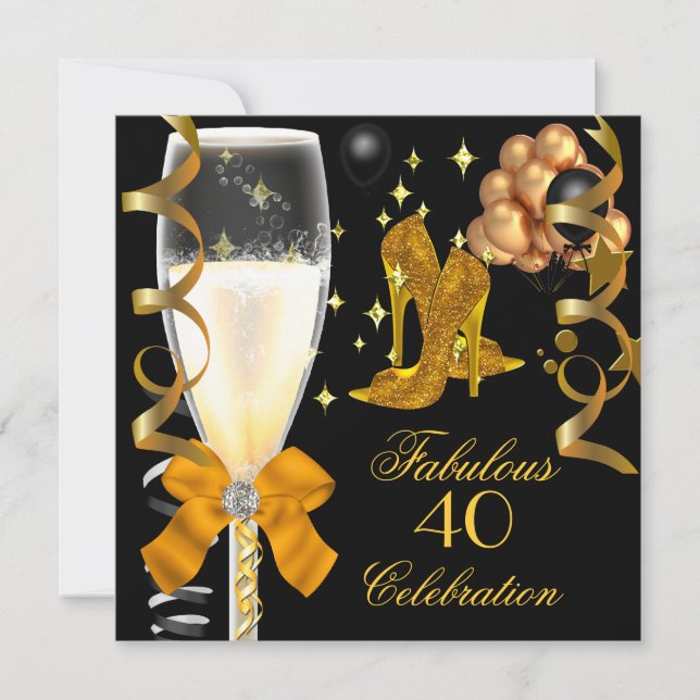 40 & Fabulous Gold Black Birthday Shoes Invitation (Front)