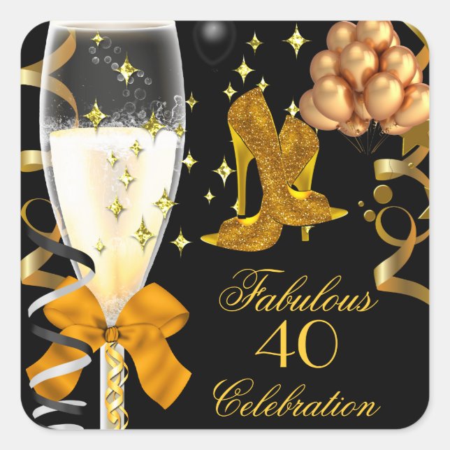 40 & Fabulous Gold Black Birthday Shoes Square Sticker (Front)