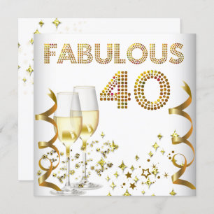40 Fabulous Gold Champagne 40th Birthday Party Invitation