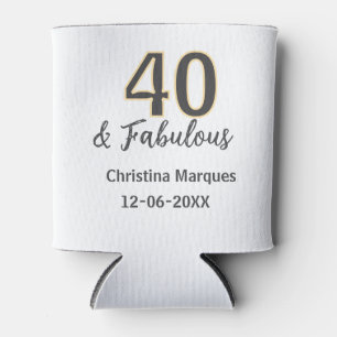 40 & fabulous gray yellow birthday calligraphy can cooler