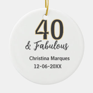 40 & fabulous gray yellow birthday calligraphy ceramic tree decoration