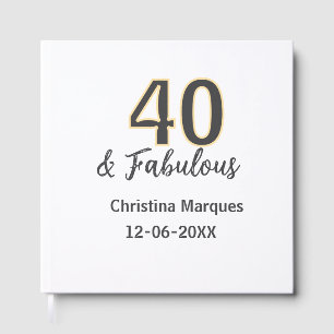 40 & fabulous gray yellow birthday calligraphy guest book